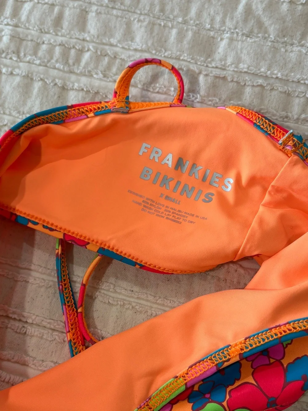 Frankie's Bikinis Neon Orange Floral Swim Top